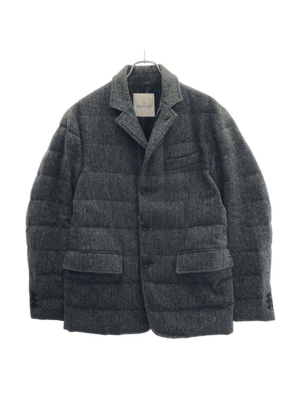 Moncler Rodin Herringbone Tweed Down Jacket Tailored Gray